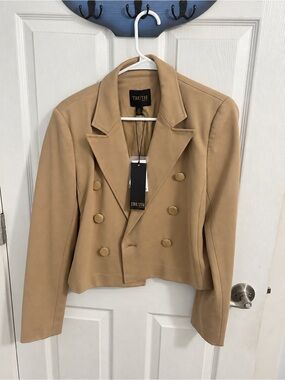 Truth Cropped Double-Breasted Tan Blazer